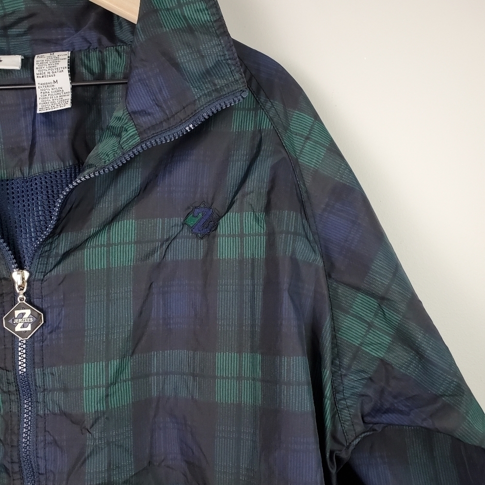 Jerzees Green Blue Plaid ZIp Jacket Vintage Medium - Picture 5 of 7